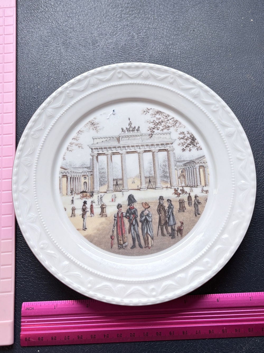 KPM Berlin White Ceramic Plate with Historic Architectural Scene